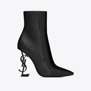 YSL OPYUM ANKLE BOOTS IN LEATHER WITH BLACK HEEL